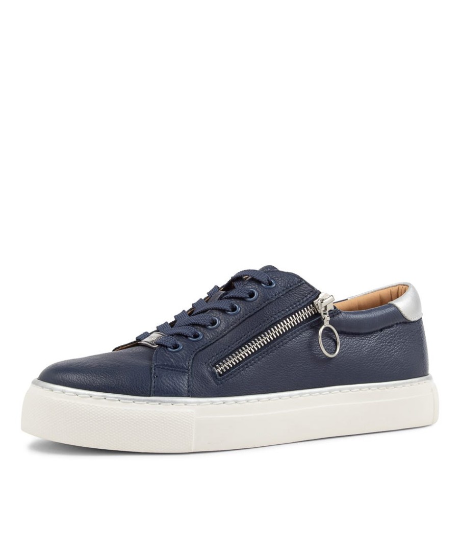 ZIERA Pamela Xf Navy Silver Leather Sneakers | Comfort