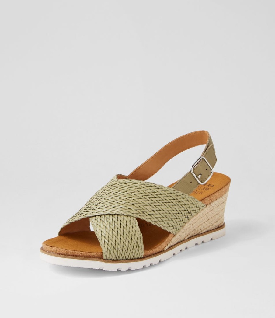 ZIERA Kaeme W Khaki Weave Leather Sandals | Wedges