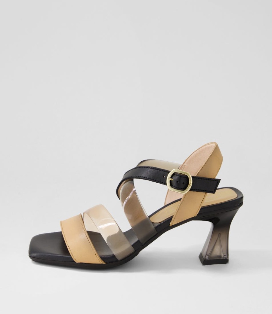 HISPANITAS Greta 35 Desert Black Leather Vinylite Sandals | Heels