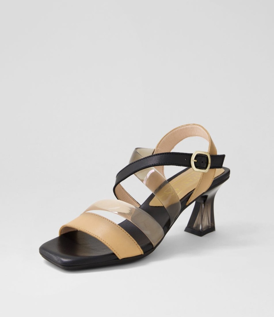 HISPANITAS Greta 35 Desert Black Leather Vinylite Sandals | Heels