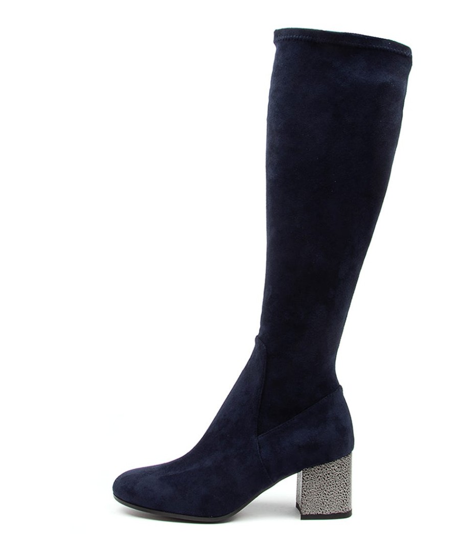 DJANGO & JULIETTE Nething Dj Navy Pewter Heel Stretch Microsuede | Boots