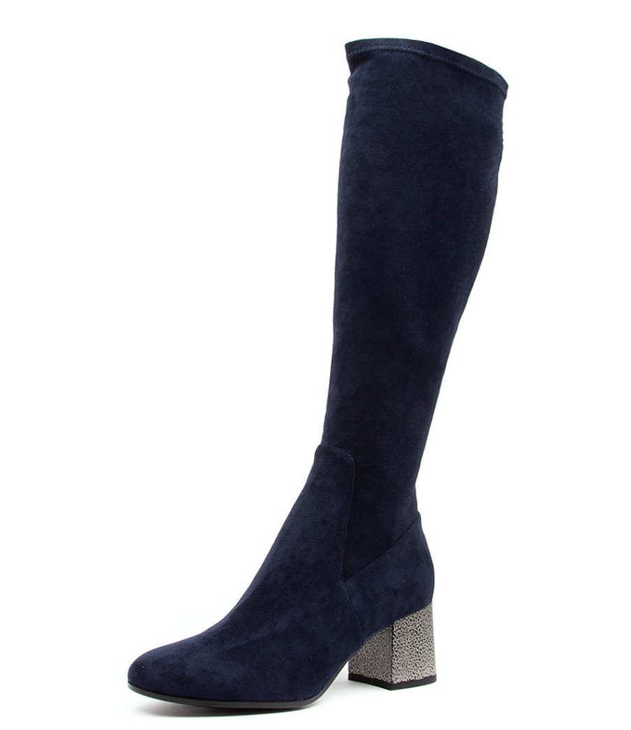 DJANGO & JULIETTE Nething Dj Navy Pewter Heel Stretch Microsuede | Boots