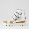 DJANGO & JULIETTE Raafe Silver White Mirror Leather Sandals | Wedges