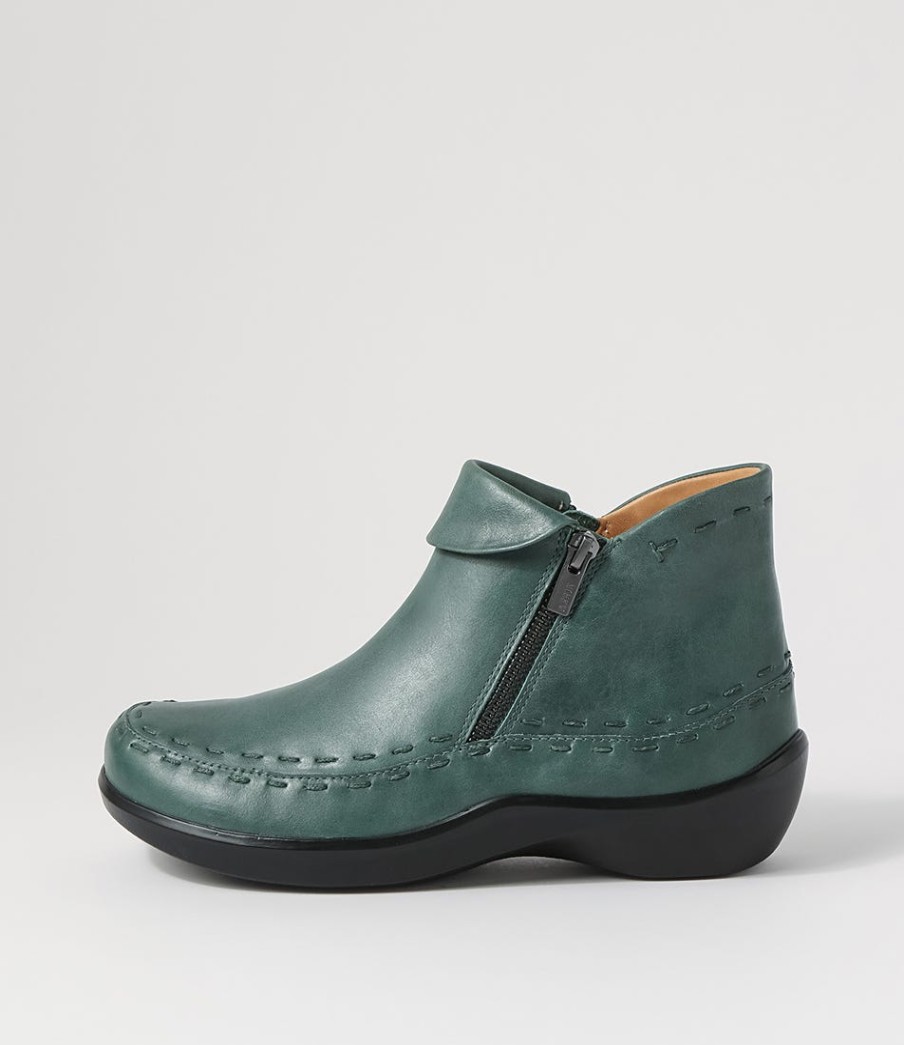 ZIERA Alliee Xw Dark Emerald Leather Ankle Boots | Boots