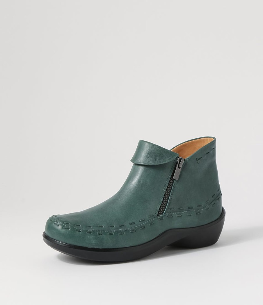 ZIERA Alliee Xw Dark Emerald Leather Ankle Boots | Boots