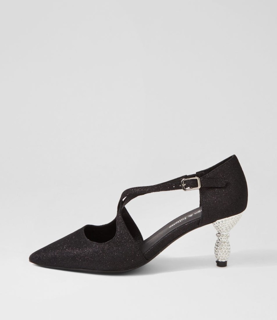 DJANGO & JULIETTE Electrik Black Sparkle Fabric Heels | Heels