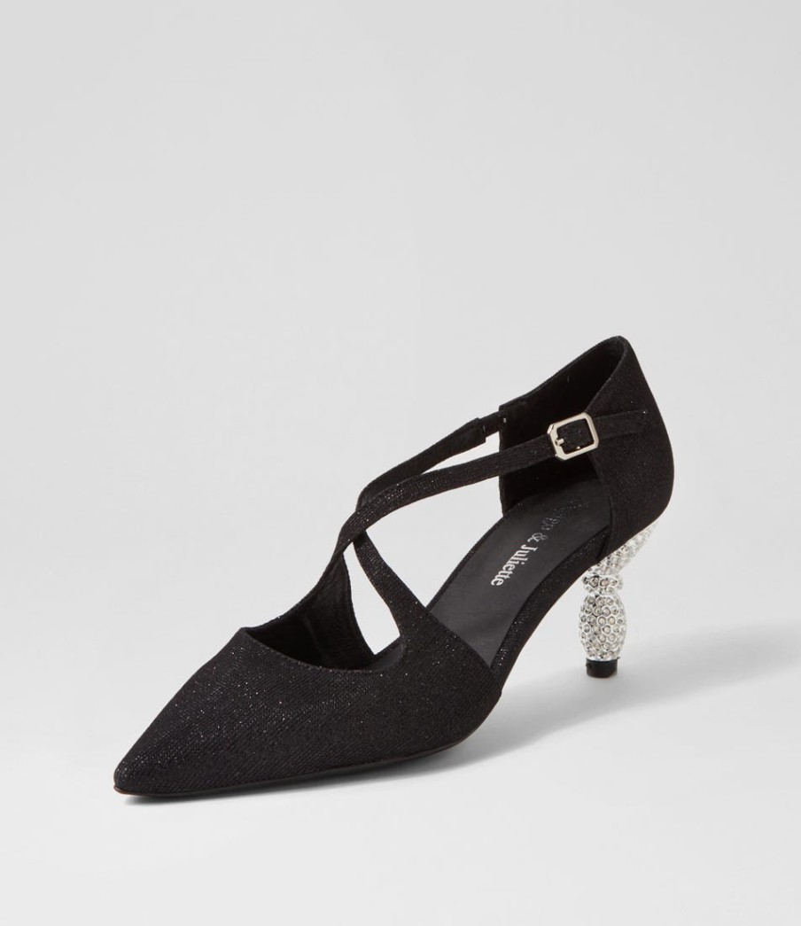 DJANGO & JULIETTE Electrik Black Sparkle Fabric Heels | Heels