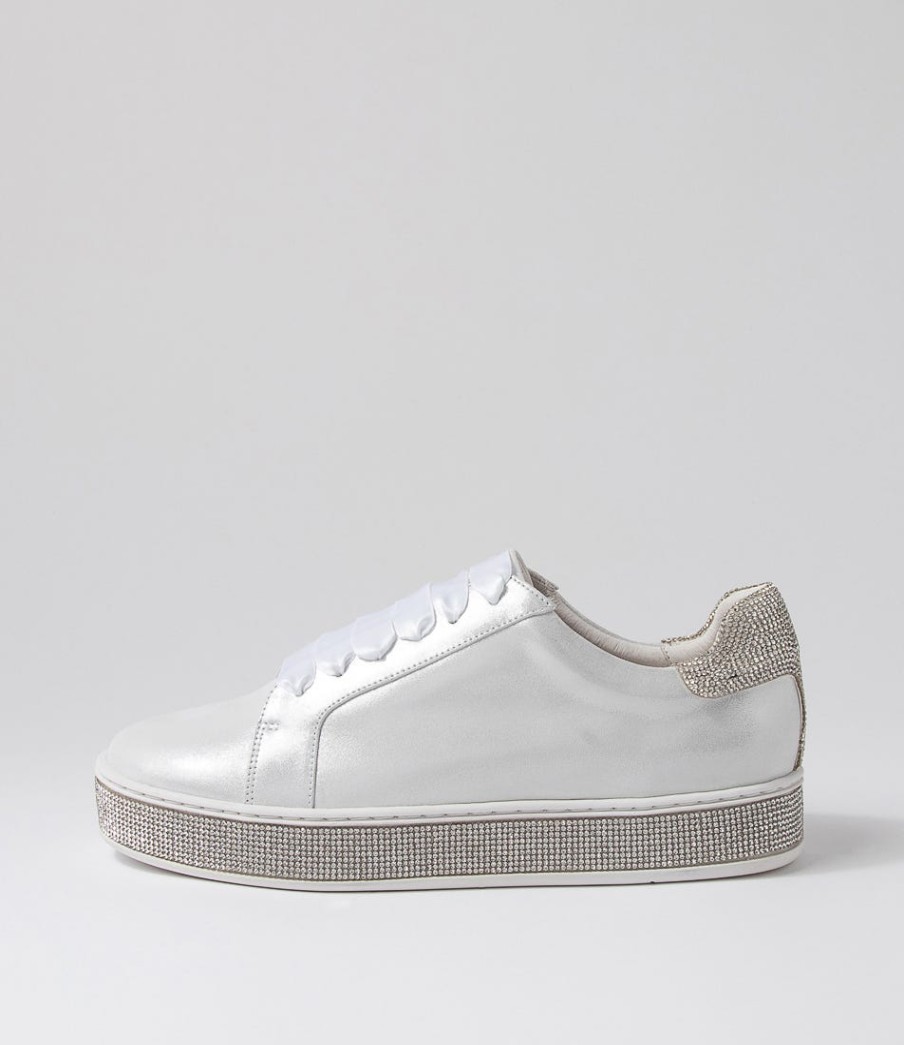 TOP END Pluma White Shimmer Silver Leather Jewels Sneakers | Sneakers