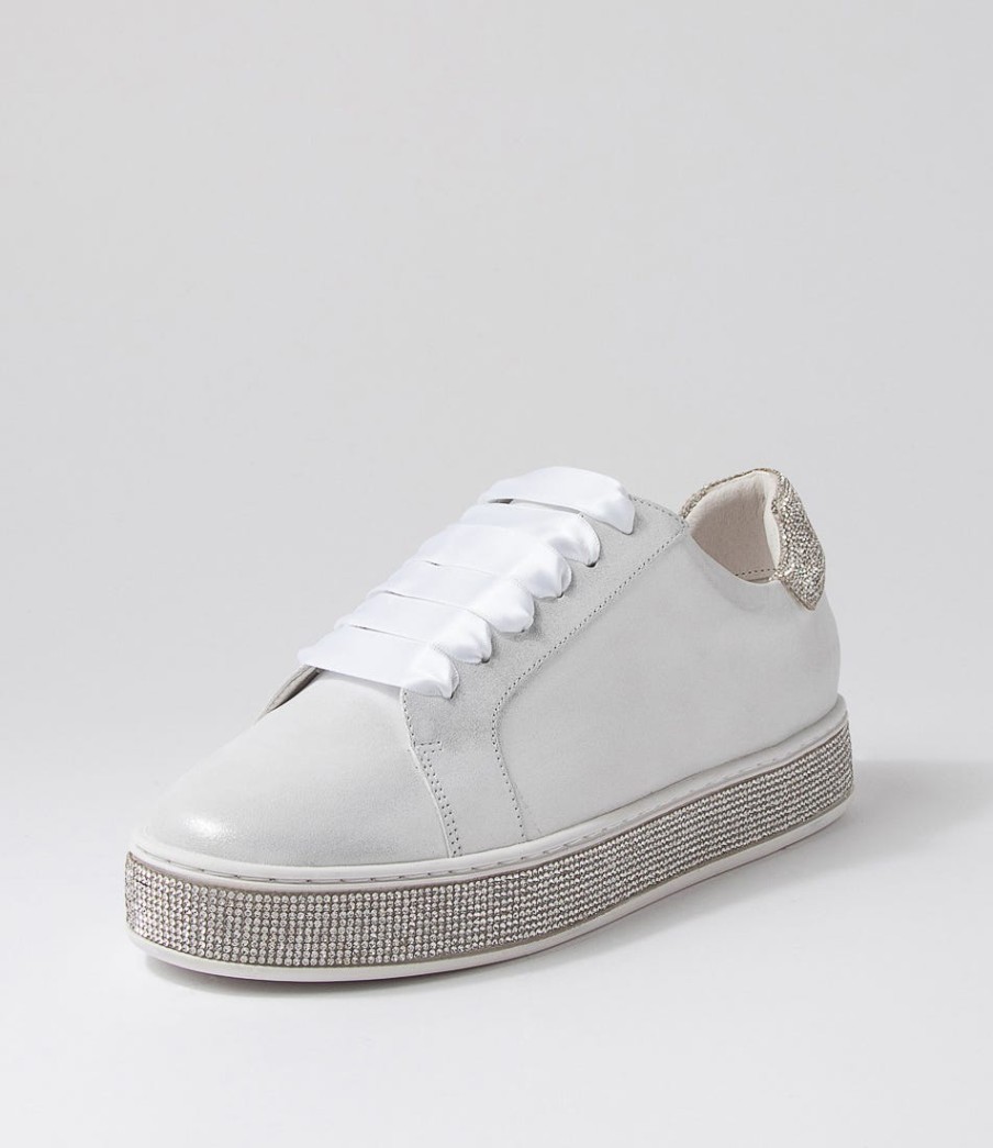 TOP END Pluma White Shimmer Silver Leather Jewels Sneakers | Sneakers