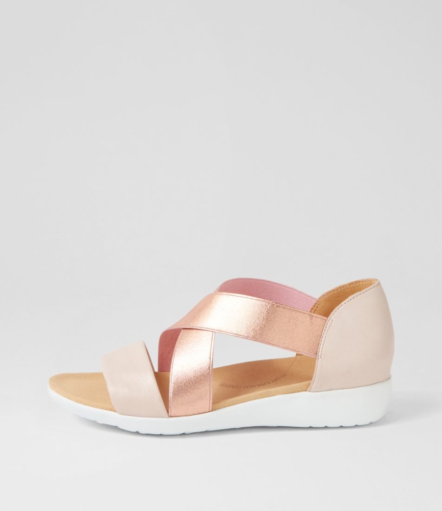 ZIERA Umato W Dusty Pink Rose Gold Leather Elastic Sandals | Flats