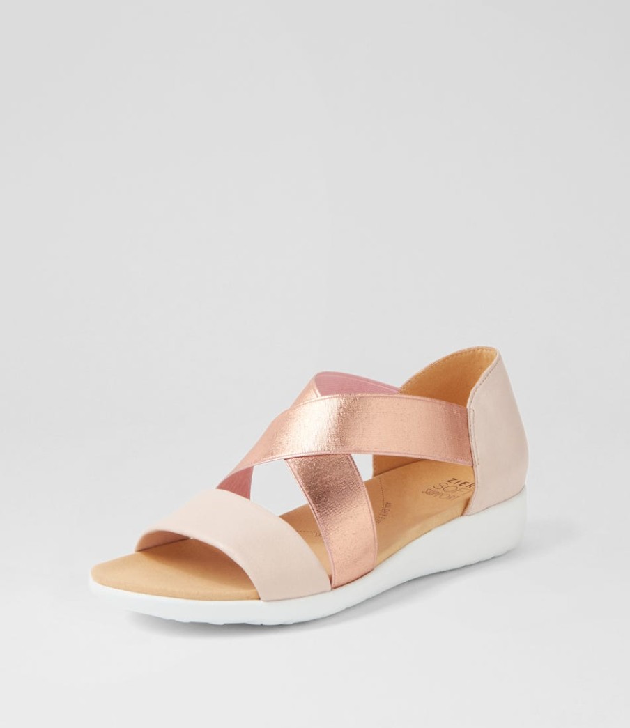 ZIERA Umato W Dusty Pink Rose Gold Leather Elastic Sandals | Flats