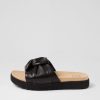 ZIERA Nulla Xw Black Leather Slides | Flats