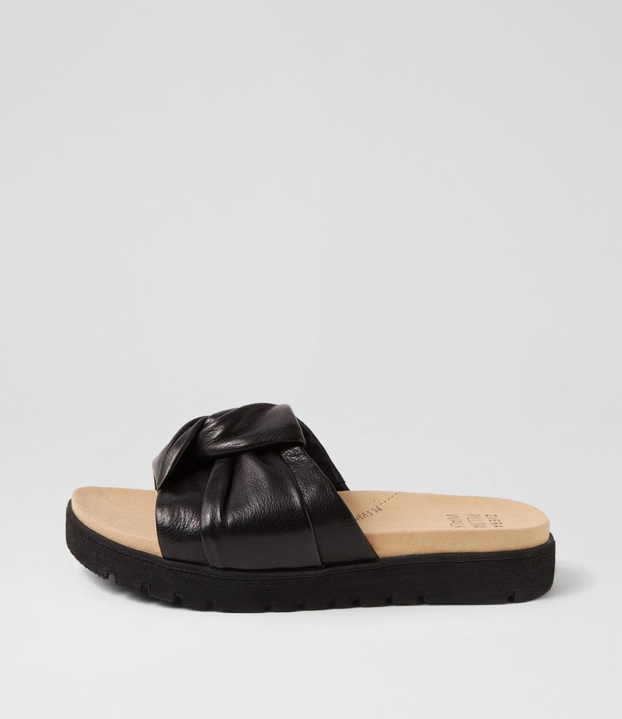 ZIERA Nulla Xw Black Leather Slides | Flats