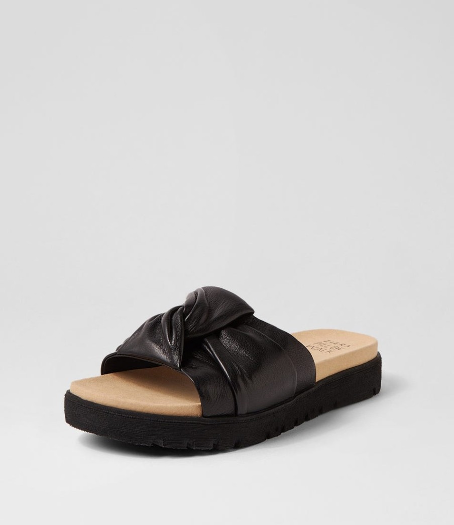 ZIERA Nulla Xw Black Leather Slides | Flats