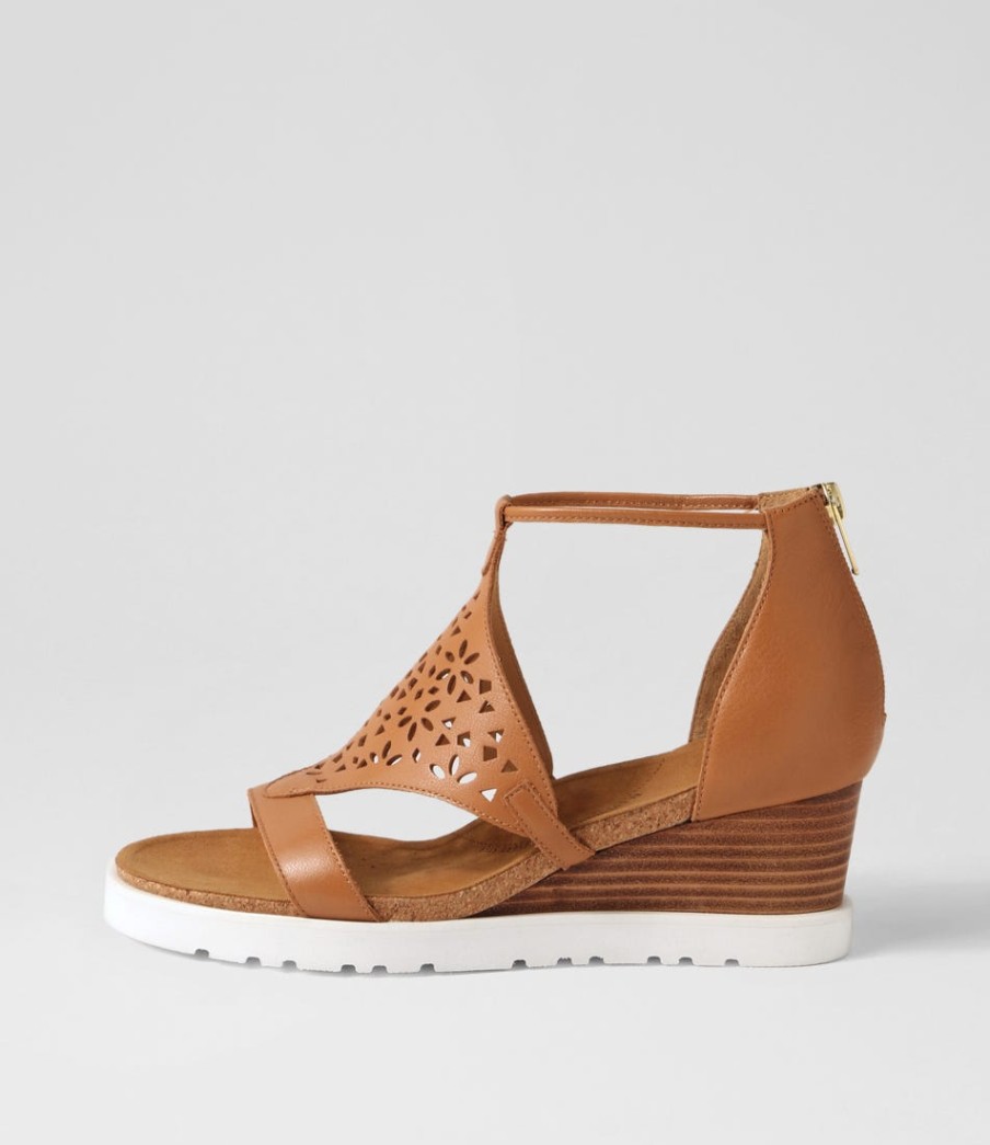 ZIERA Pellie W Tan Leather Sandals | Wedges