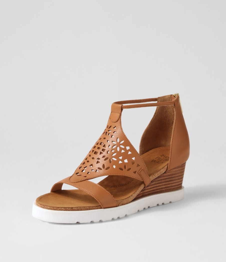 ZIERA Pellie W Tan Leather Sandals | Wedges