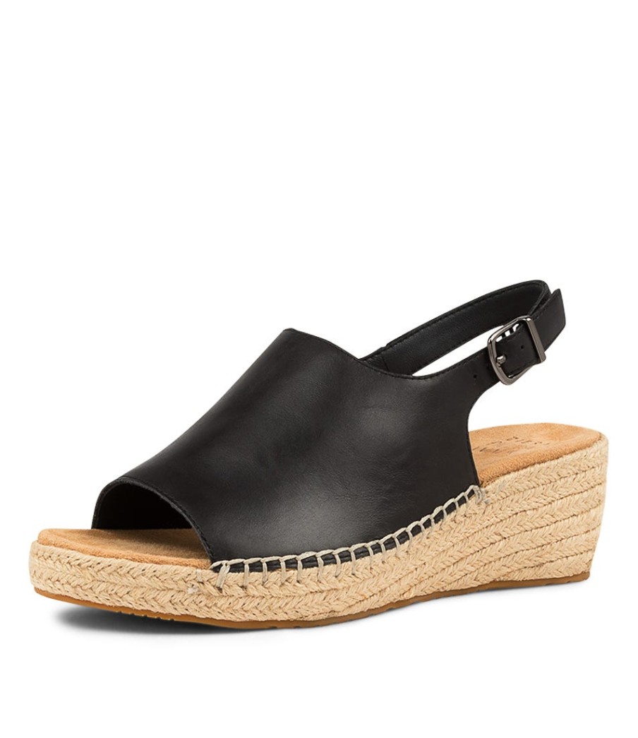 ZIERA Kyrin Xw Black Leather Espadrilles | Espadrilles