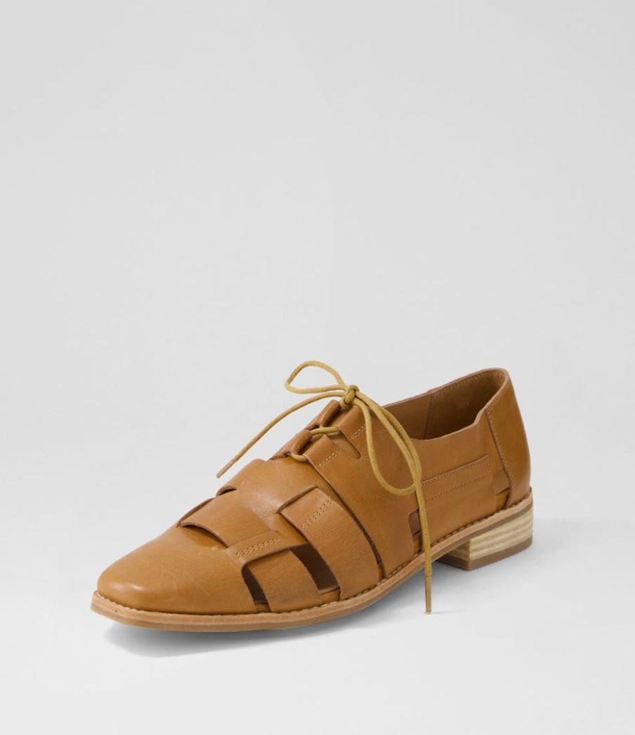 DJANGO & JULIETTE Alisane Tan Leather Lace Up Flats | Flats