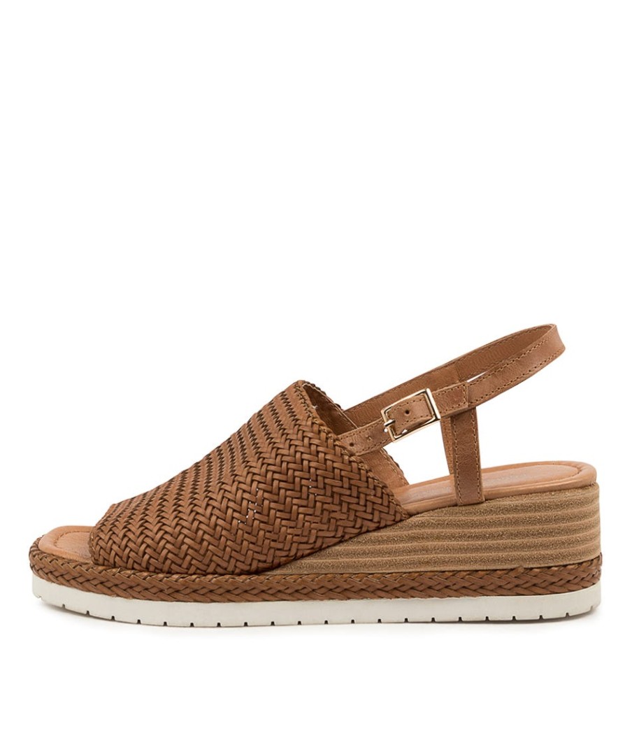 DJANGO & JULIETTE Issah Tan Weave-Leather | Wedges