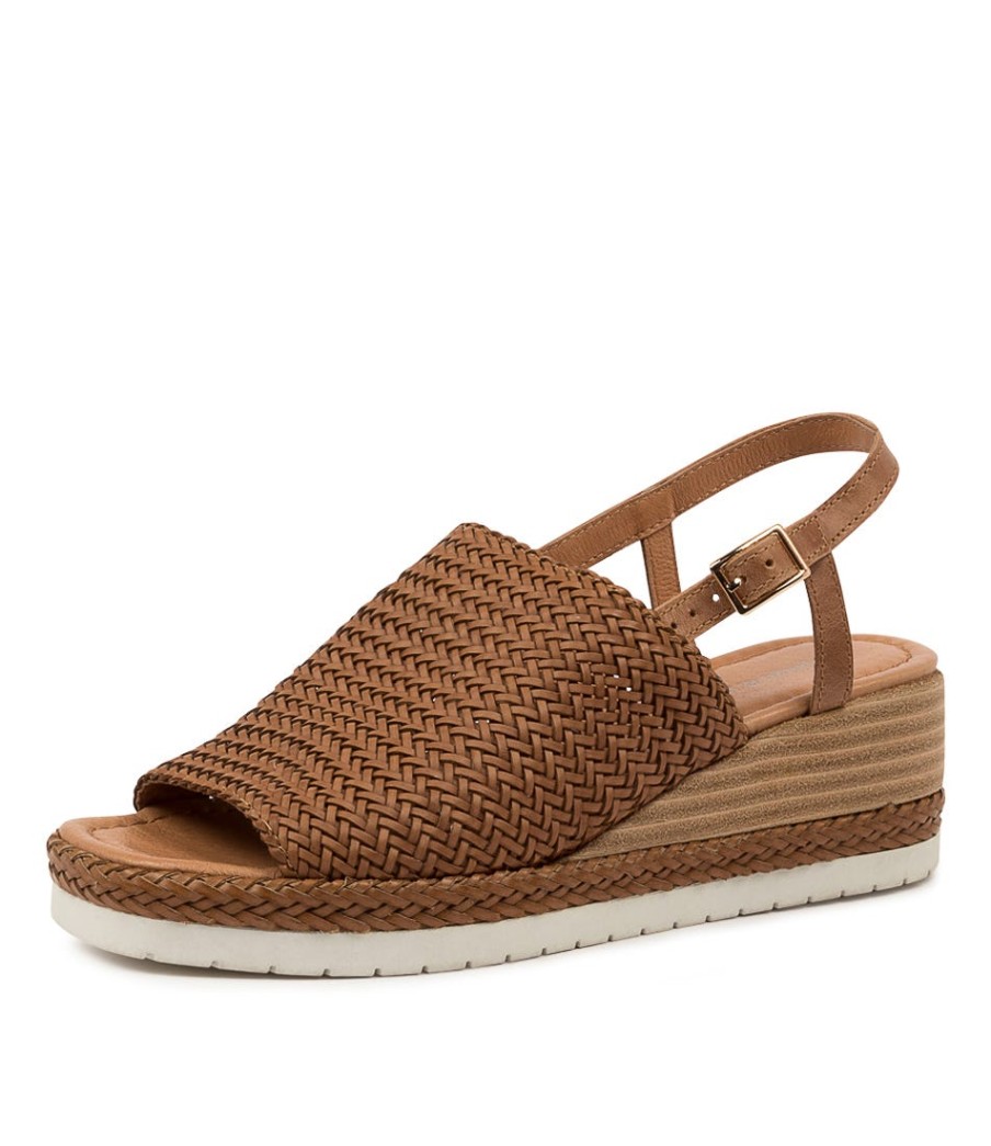 DJANGO & JULIETTE Issah Tan Weave-Leather | Wedges