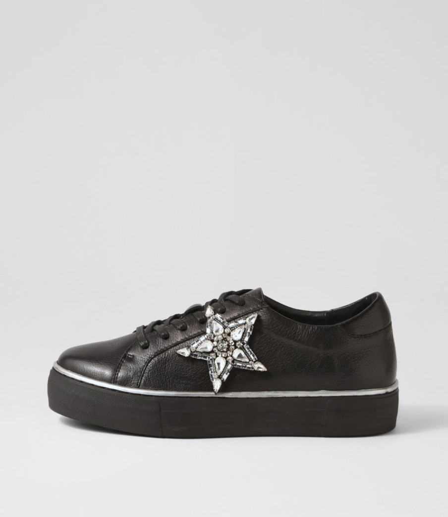 DJANGO & JULIETTE Foxxie Black Silver Leather Jewels Sneakers | Sneakers