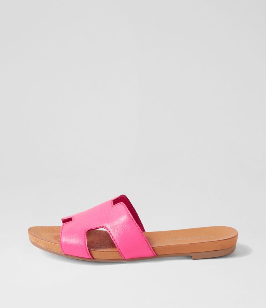 DJANGO & JULIETTE Jamel Hot Pink Leather Slides | Flats