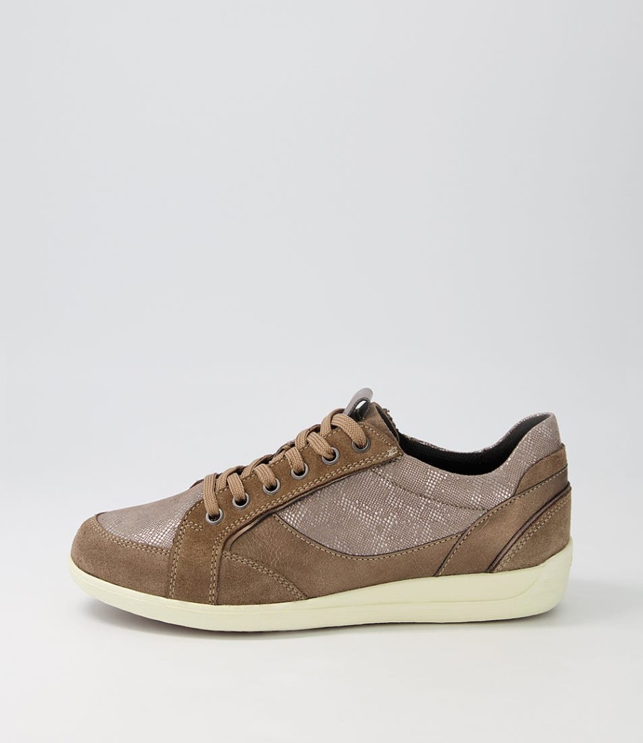 GEOX D Myria B Dark Beige Suede Leather Sneakers | Comfort