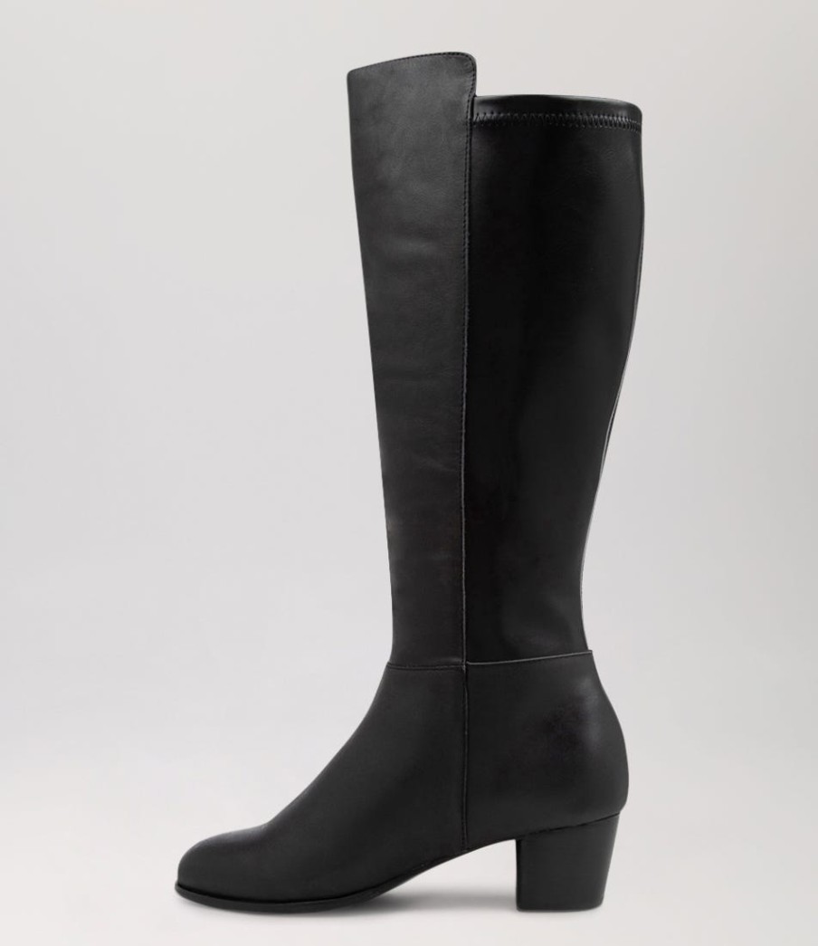 ZIERA Gentrys W Black Leather Stretch Knee High Boots | Boots