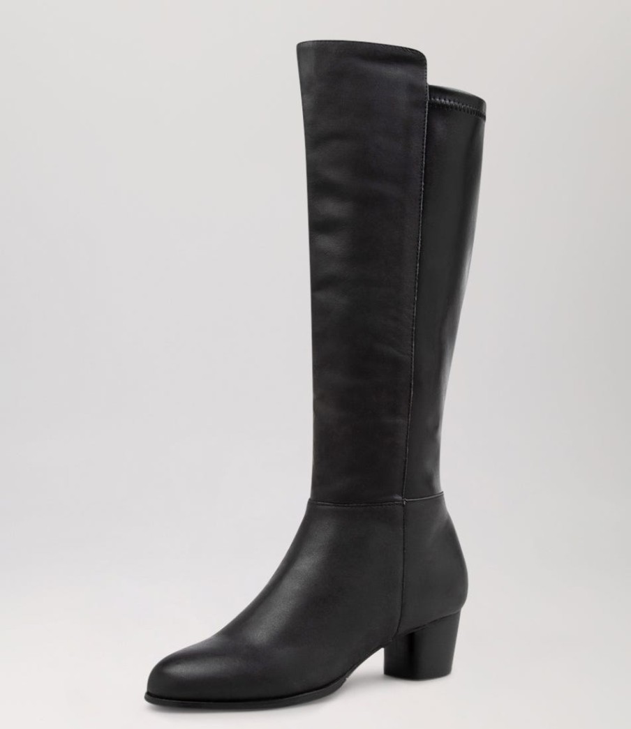 ZIERA Gentrys W Black Leather Stretch Knee High Boots | Boots