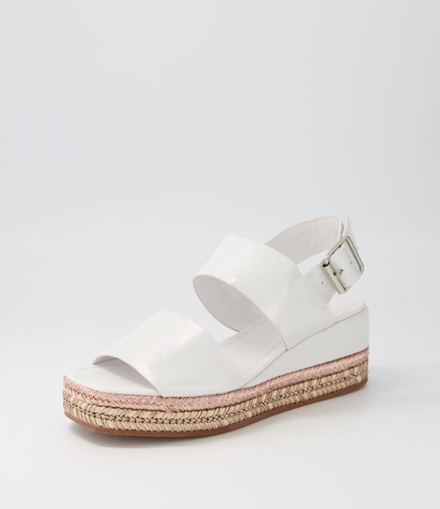 DJANGO & JULIETTE Xabbie White Shimmer Leather Espadrilles | Espadrilles