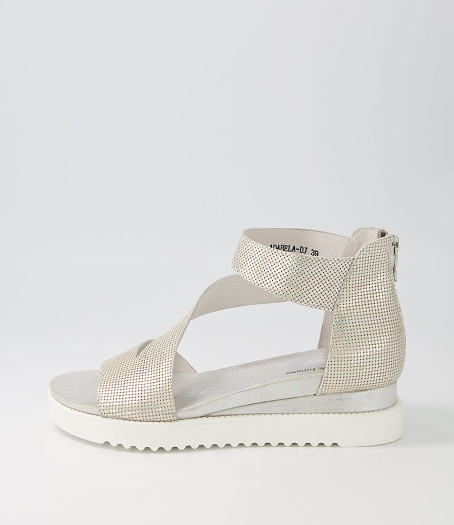 DJANGO & JULIETTE Adabela Silver White Cut Leather Sandals | Wedges