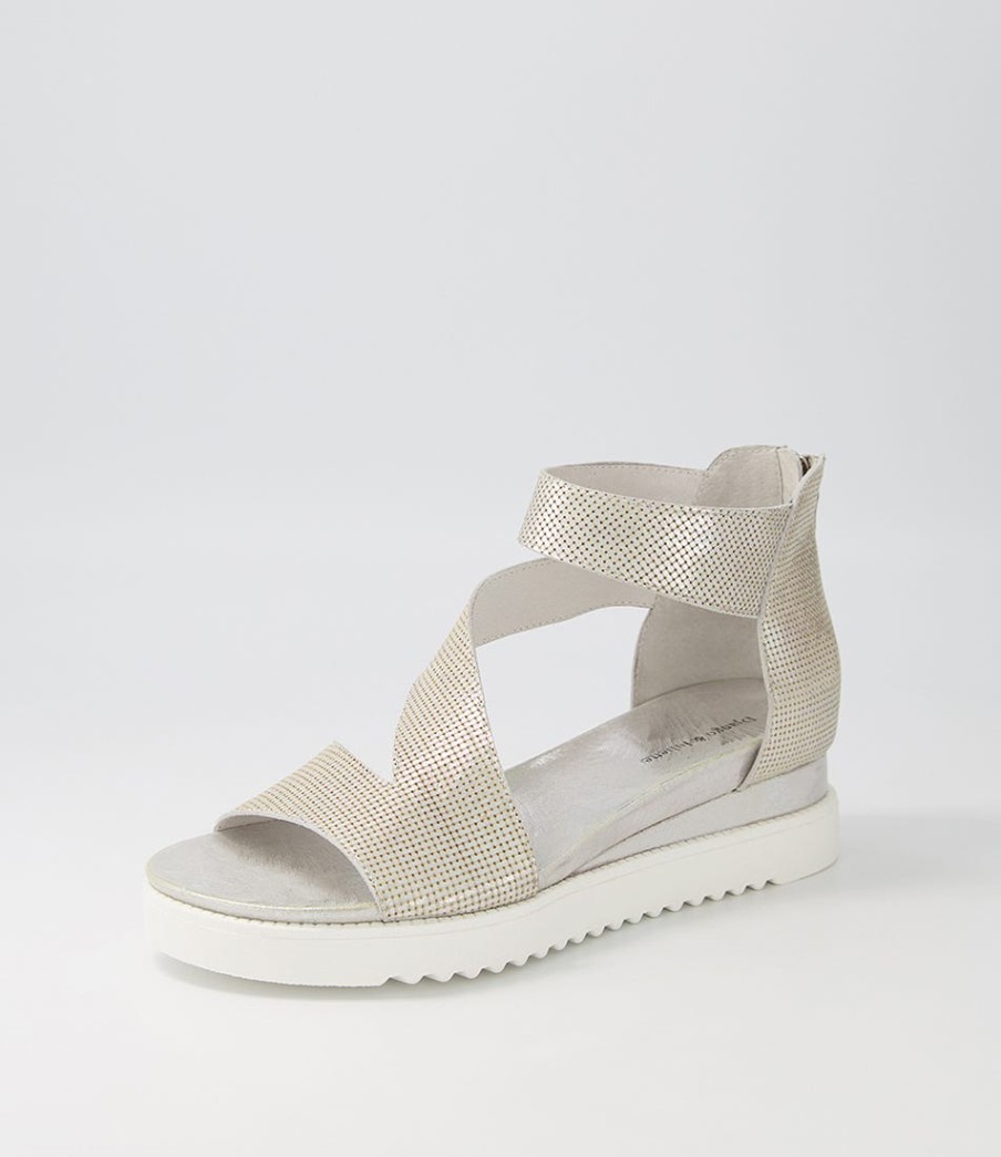 DJANGO & JULIETTE Adabela Silver White Cut Leather Sandals | Wedges