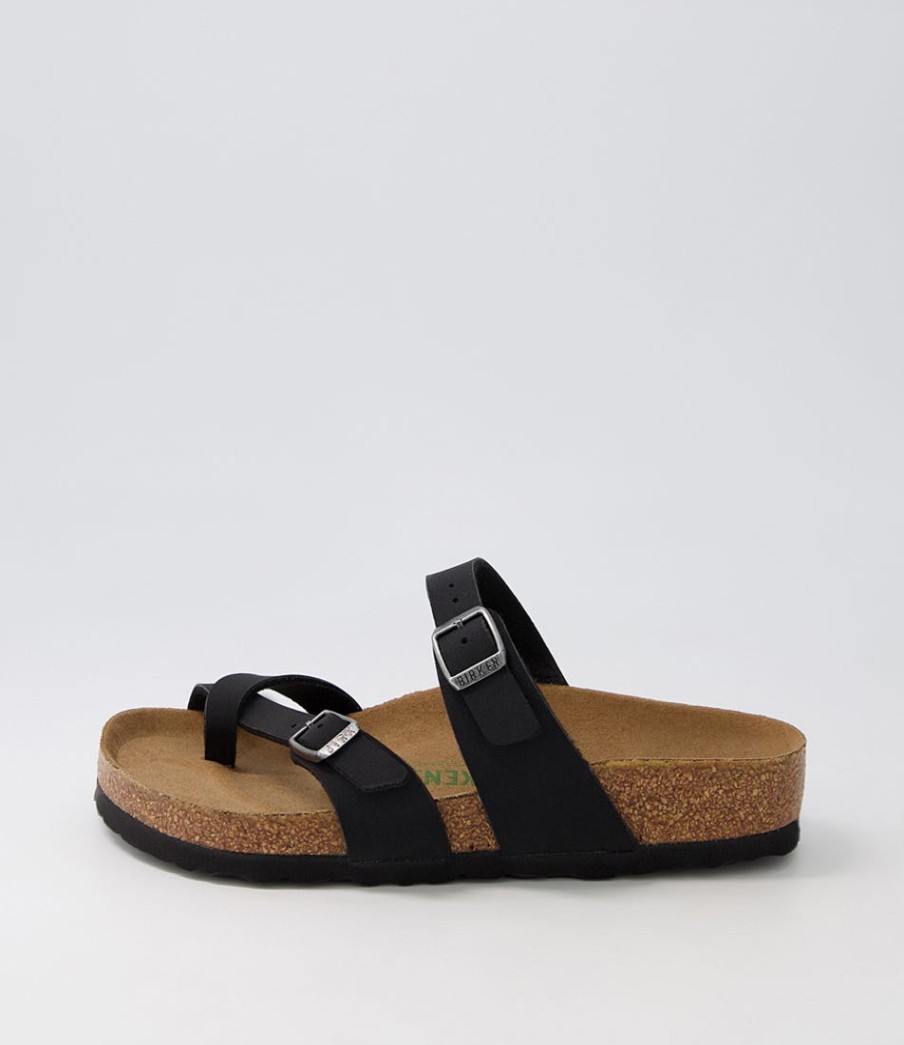 BIRKENSTOCK Mayari Vegan Black Burkibuc Slides | Comfort