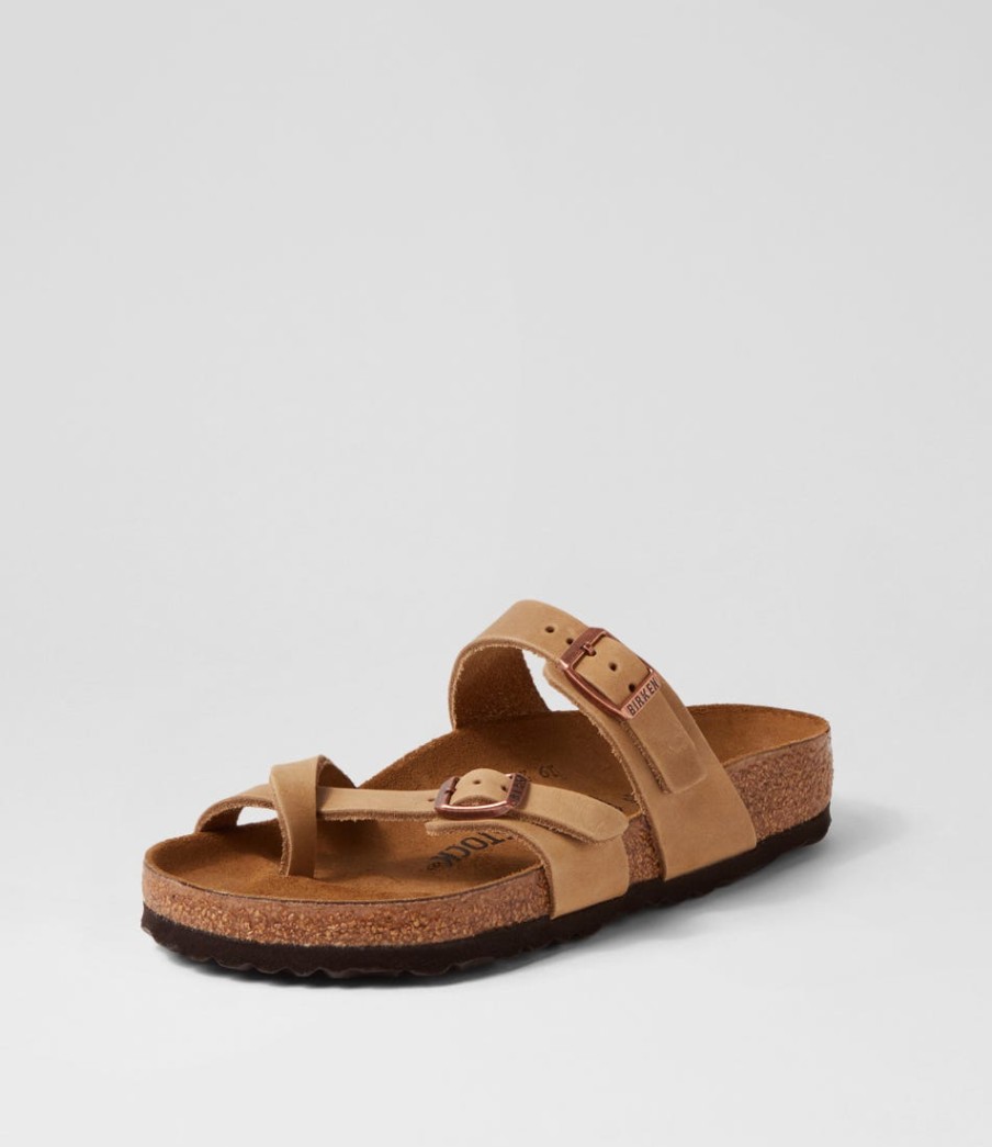 BIRKENSTOCK Mayari Tobacco Brown Oiled Leather Slides | Comfort