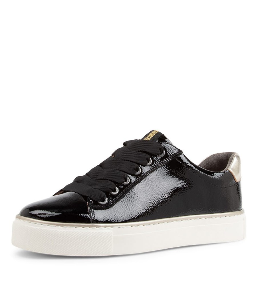 ZIERA Penny Xf Black Gold Patent Leather Sneakers | Sneakers