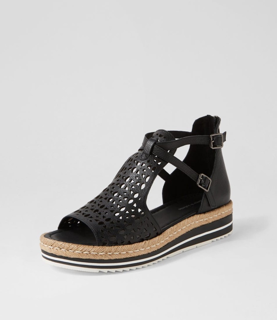 DJANGO & JULIETTE Accra Lrg Black Leather Espadrilles | Espadrilles