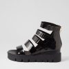 DJANGO & JULIETTE Raafe Black Mirror Leather Sandals | Wedges