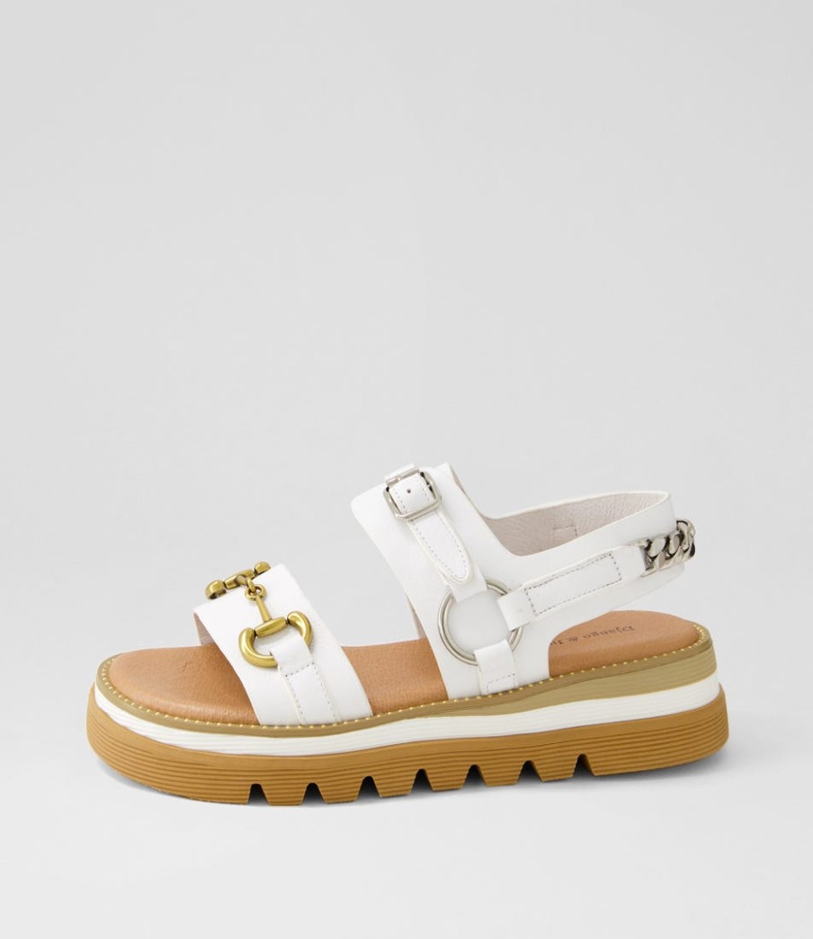 DJANGO & JULIETTE Saga White Leather Sandals | Wedges