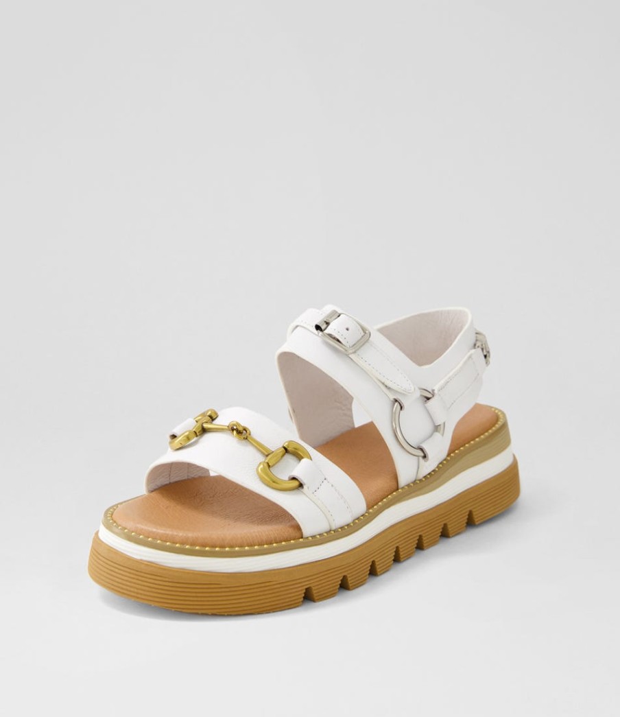 DJANGO & JULIETTE Saga White Leather Sandals | Wedges