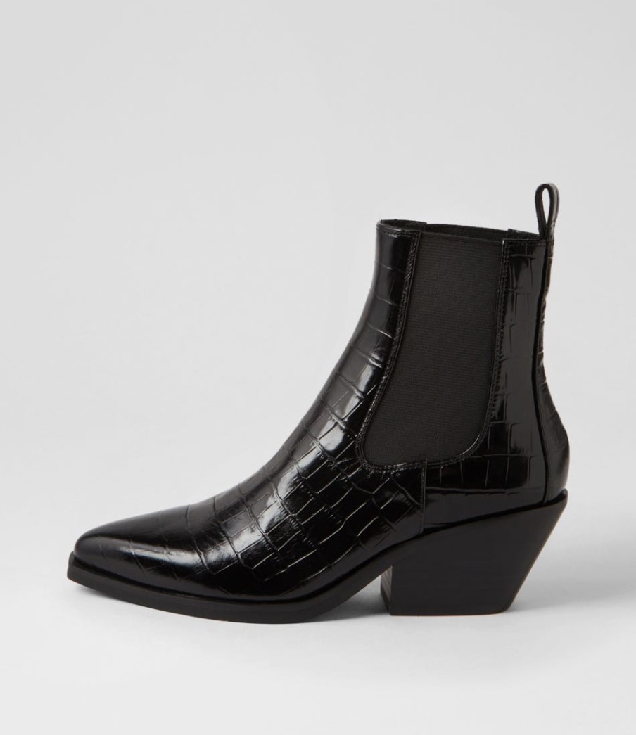 MOLLINI Rage Black Croc Patent Leather Chelsea Boots | Boots