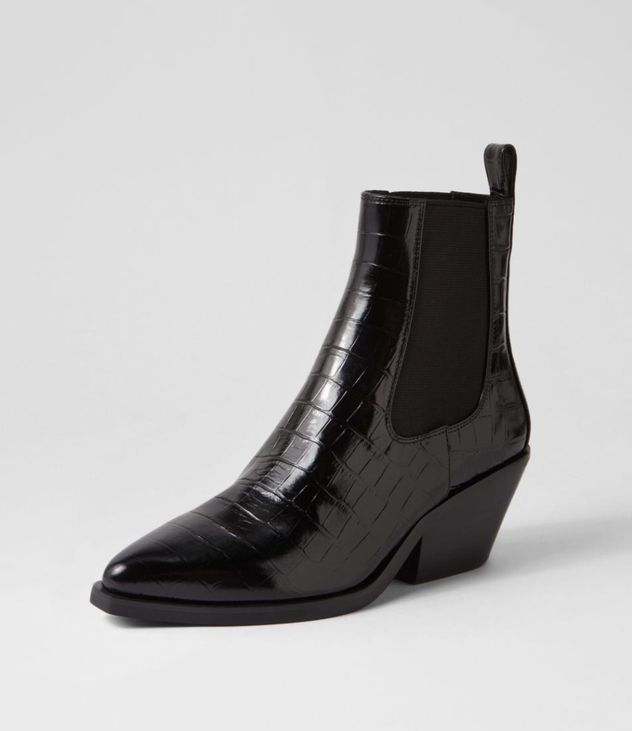 MOLLINI Rage Black Croc Patent Leather Chelsea Boots | Boots