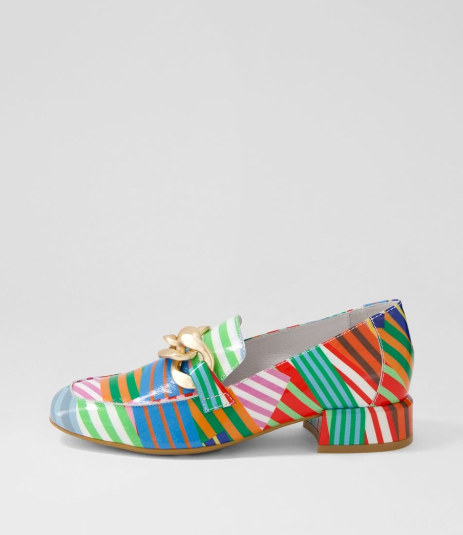 DJANGO & JULIETTE Vivandy Stripe Multi Patent Leather Heels | Loafers