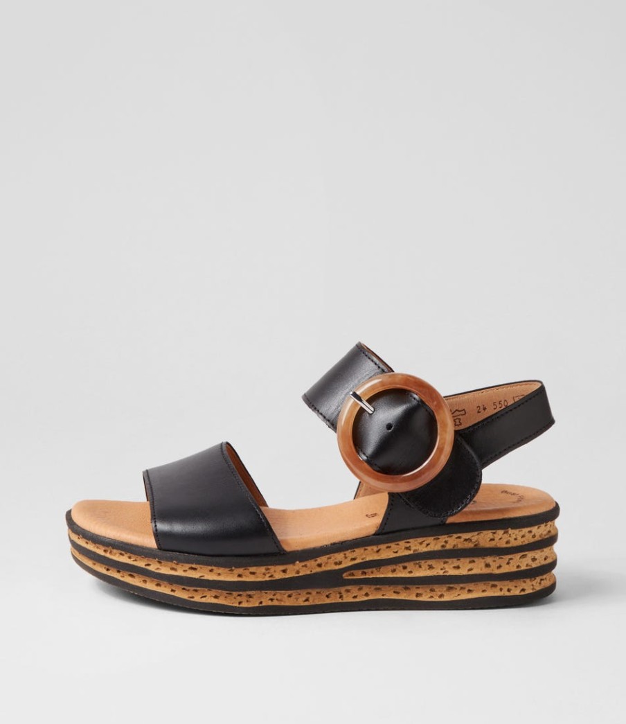 GABOR Jale Schwarz Leather Sandals | Comfort