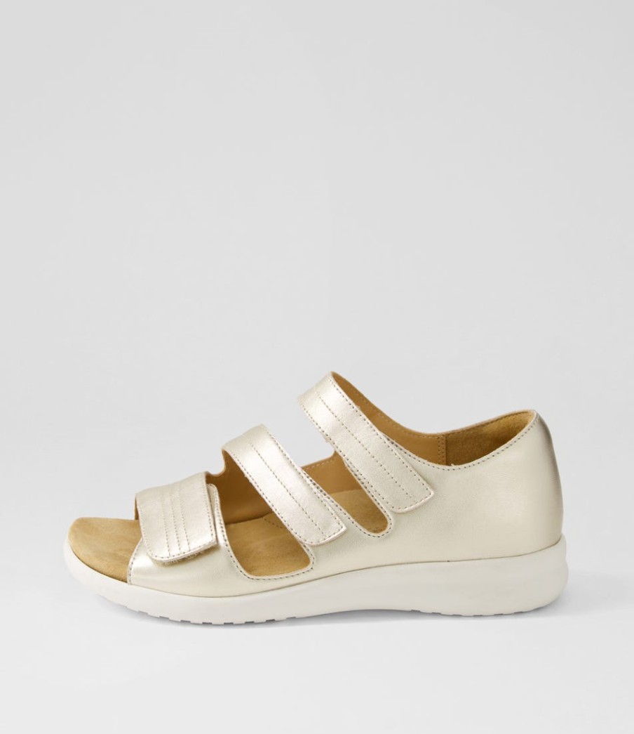 ZIERA Bardot Xw Pale Gold White Leather Sandals | Flats