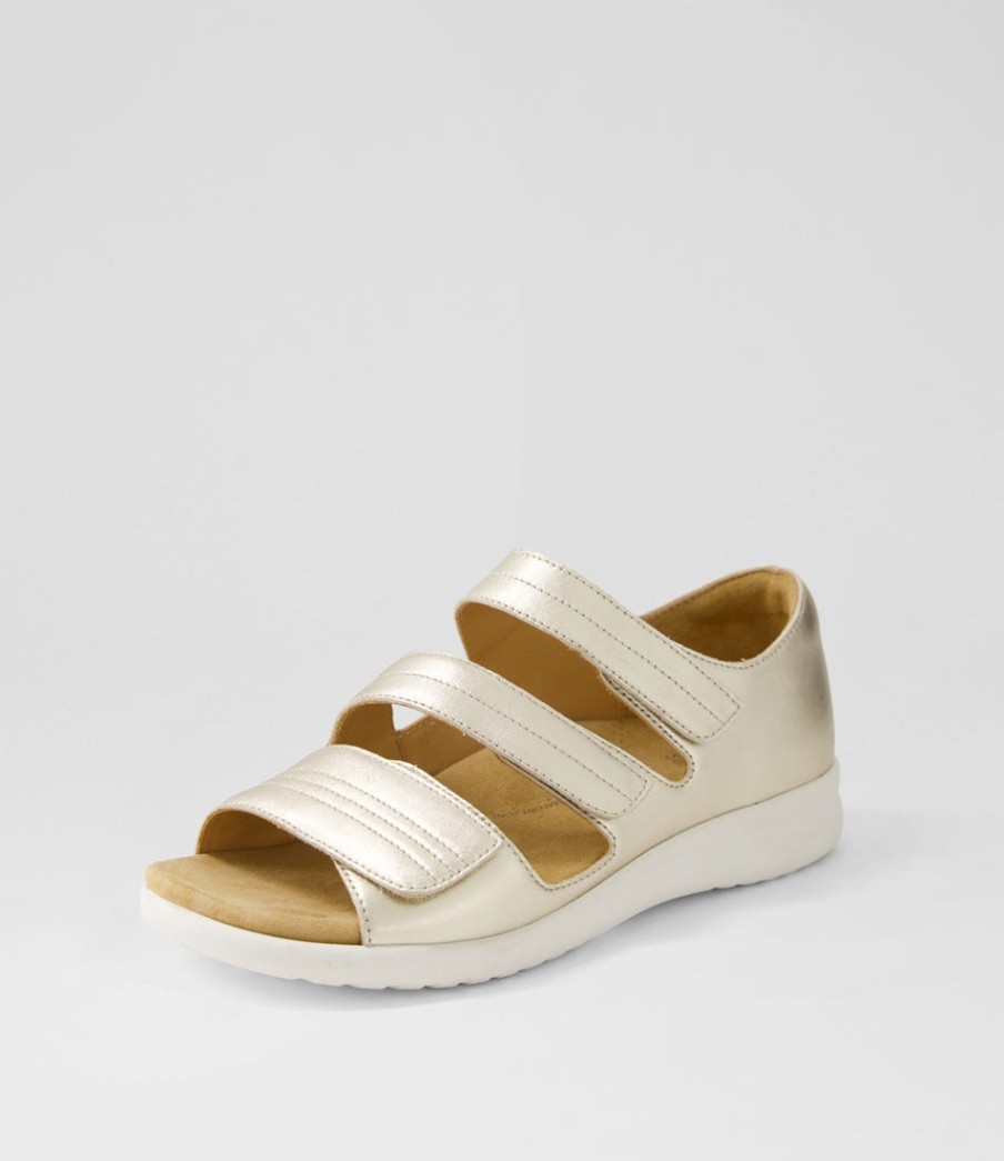 ZIERA Bardot Xw Pale Gold White Leather Sandals | Flats