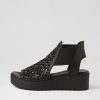 DJANGO & JULIETTE Odate Black Leather Sandals | Wedges