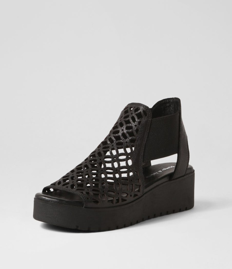 DJANGO & JULIETTE Odate Black Leather Sandals | Wedges