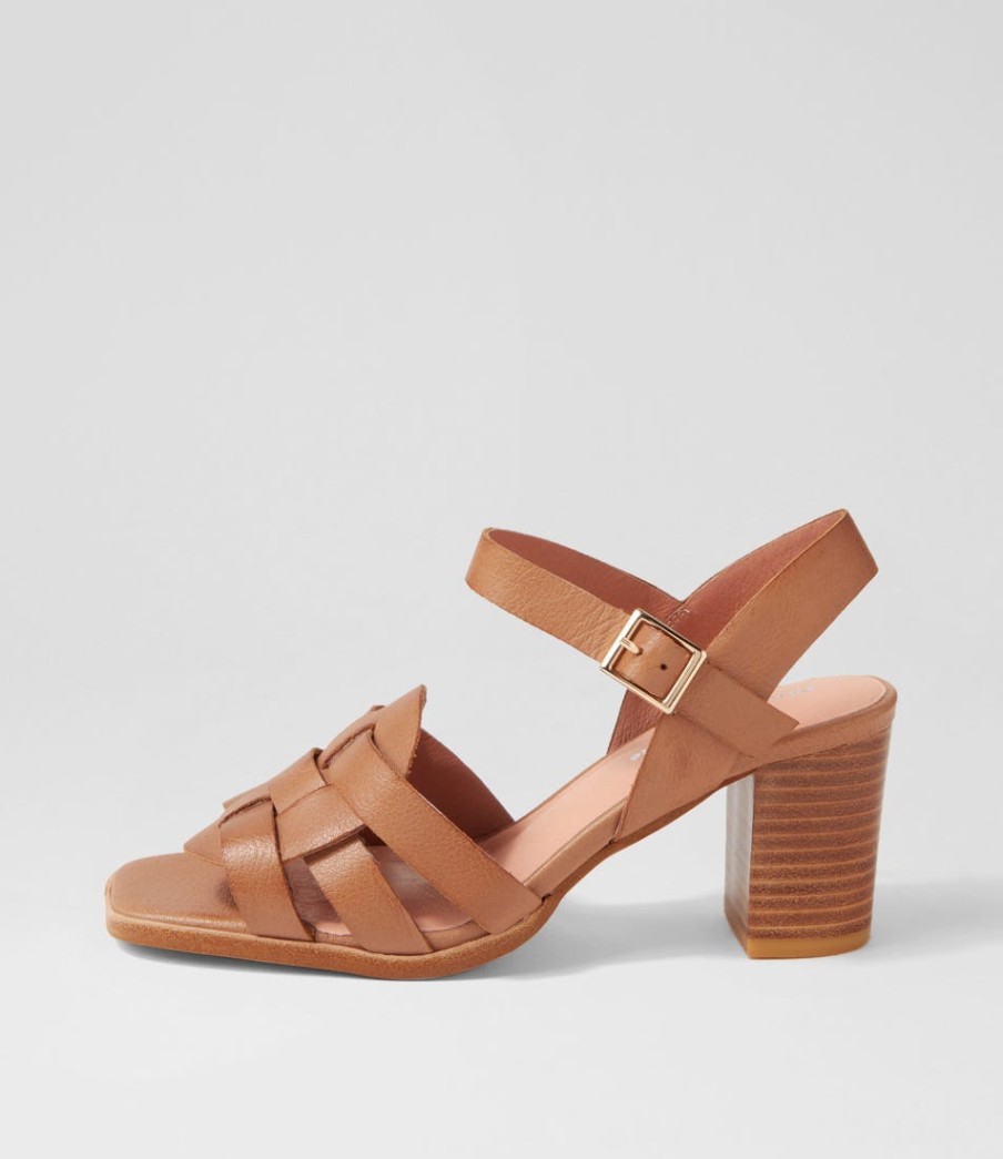 DJANGO & JULIETTE Hafsa Cognac Leather Sandals | Heels