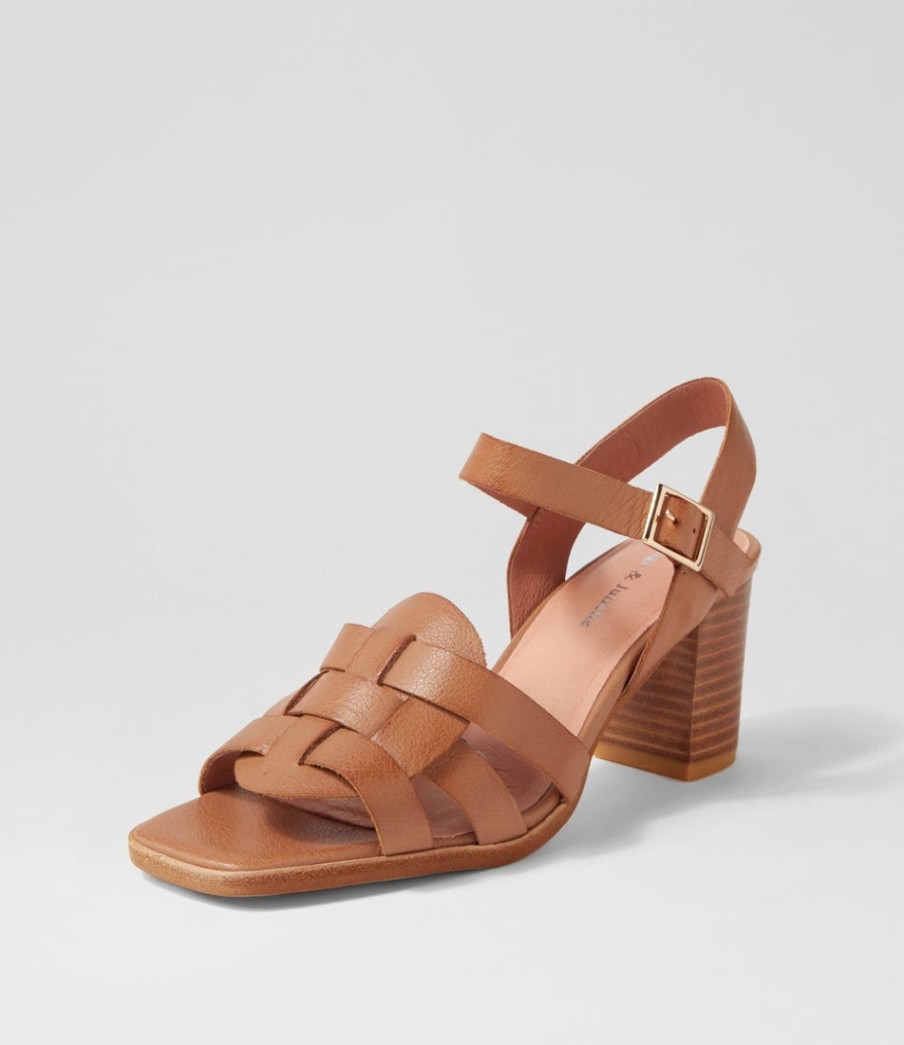 DJANGO & JULIETTE Hafsa Cognac Leather Sandals | Heels