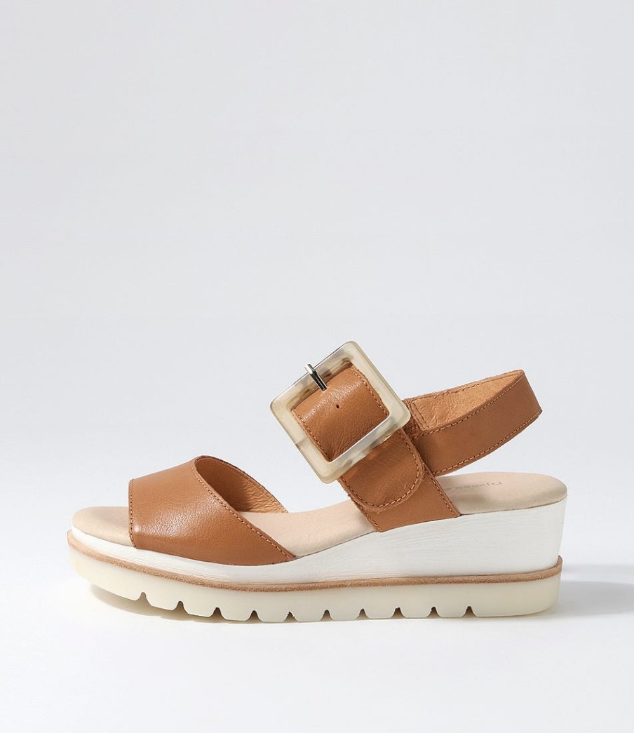 DJANGO & JULIETTE Wacie Dark Tan Leather Sandals | Wedges